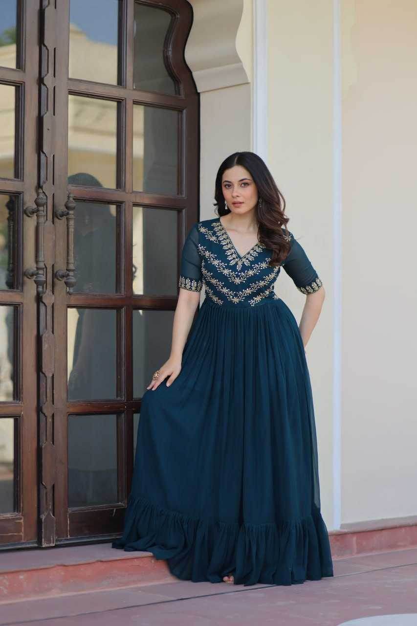 Faux Blooming Embroidery Party Gown - MYLUXURY LANE ENTERPRISE